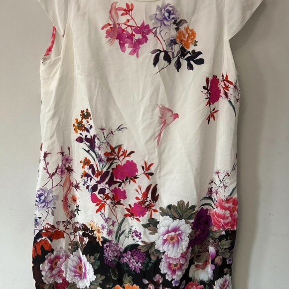 wallis womens uk 14 petite white floral short sleeve sheath dress - Picture 5 of 7